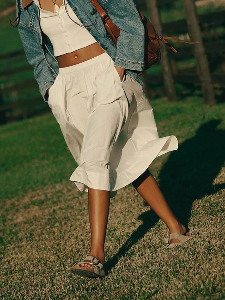 Free People Perfect Tones Skirt Ivory Eyes Pull On High Waist M